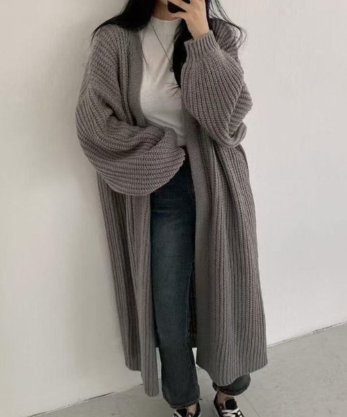 FLINEA(フリネア)の「ロングリラックスニットカーディガン(カーディガン/ボレロ・レディース・ブラック/グレー/モカ・FREE)」の9枚目の写真