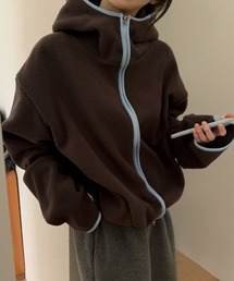 フリース配色フード付きジャケット