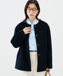 アンゴラビーバーノーカラーショートコート