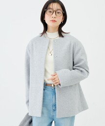 アンゴラビーバーノーカラーショートコート