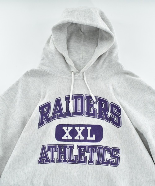 VINTAGE（ヴィンテージ）の「【USED】90’s RUGGED POINT “RAIDERS ATHLETICS” リバースタイプ フーディ USA製（パーカー・メンズ・グレー・XX-LARGE）」の2枚目の写真