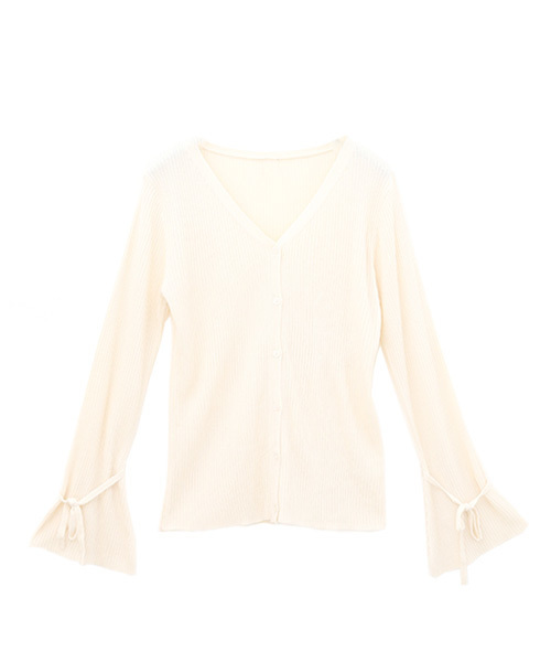 Luz Llena (philter)（ラズレナ　フィルター）の「袖リボンVネックリブカーディガン（カーディガン/ボレロ・レディース・アイボリー/レッド/ブルー・MEDIUM）」の2枚目の写真