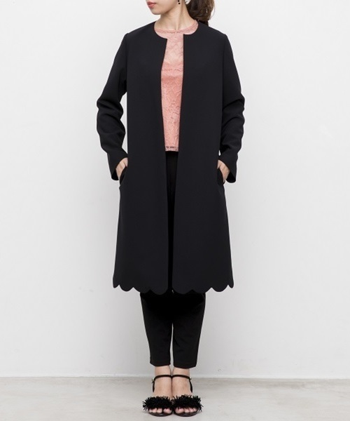 kaene（カエン）の「スカラップコート（その他アウター・レディース・ブラック/ピンクベージュ・36/38）」の2枚目の写真