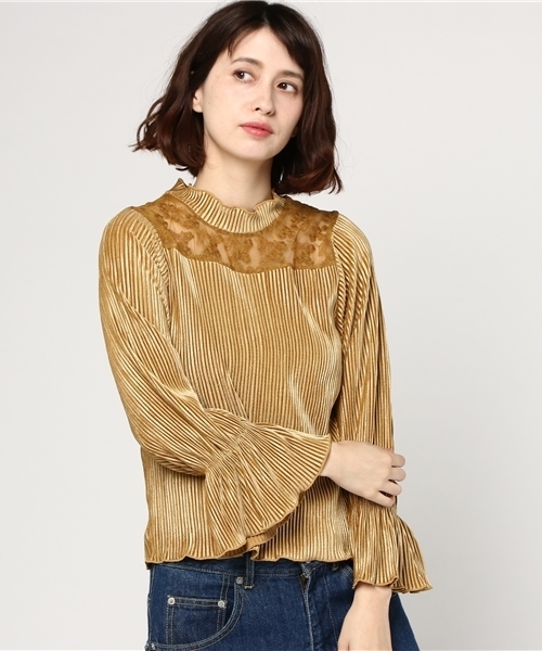 OLIVE des OLIVE（オリーブデオリーブ）の「・【OLIVE des OLIVE】レース切替ベロアプルオーバー（Tシャツ/カットソー・レディース・ブラック/ベージュ/グリーン/ボルドー・FREE）」の13枚目の写真