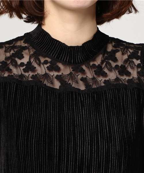 OLIVE des OLIVE（オリーブデオリーブ）の「・【OLIVE des OLIVE】レース切替ベロアプルオーバー（Tシャツ/カットソー・レディース・ブラック/ベージュ/グリーン/ボルドー・FREE）」の8枚目の写真