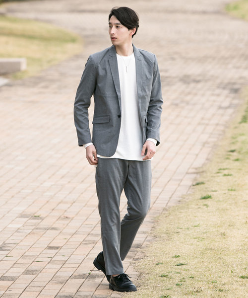 TopIsm（トップイズム）の「ストレッチ TRテーラードジャケット テーパード イージーパンツ セットアップ スーツ（セットアップ・メンズ・ネイビー/チャコール/グレー/ストライプ/ブラック/チェック・L/M）」の2枚目の写真