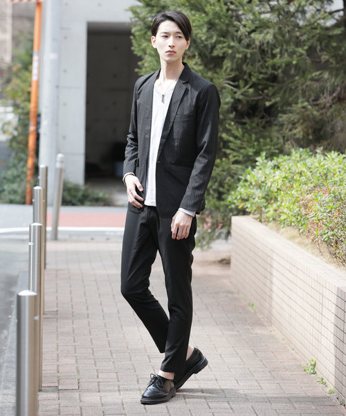 TopIsm（トップイズム）の「ストレッチ TRテーラードジャケット テーパード イージーパンツ セットアップ スーツ（セットアップ・メンズ・ネイビー/チャコール/グレー/ストライプ/ブラック/チェック・L/M）」の5枚目の写真