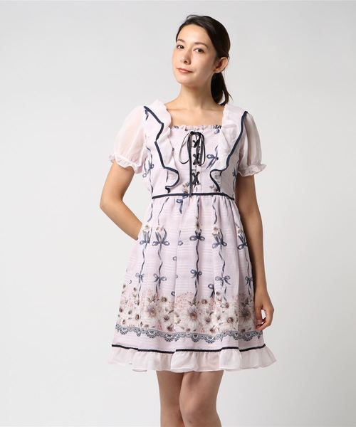 アクシーズファム　薔薇柄　編み上げリボン　ワンピース CI341X37_L.jpg