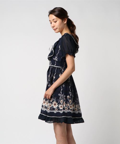 【美品】axes femme POETIQUEレースのリボン付きフレアワンピース リボン×フラワーレースワンピース【期間限定価格】 | レディース