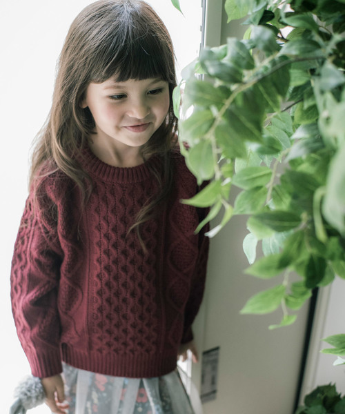 Catherine Cottage（キャサリンコテージ）の「フィッシャーマンニット（ニット/セーター・キッズ・ブラック/エンジ/ネイビー/チャコールグレー/グレー/グリーン/アイボリー/スモークピンク・100/110/120/130/140）」の8枚目の写真