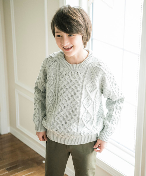 Catherine Cottage（キャサリンコテージ）の「フィッシャーマンニット（ニット/セーター・キッズ・ブラック/エンジ/ネイビー/チャコールグレー/グレー/グリーン/アイボリー/スモークピンク・100/110/120/130/140）」の5枚目の写真