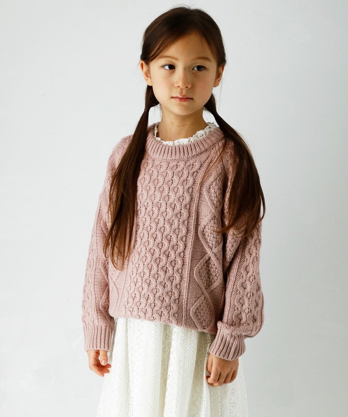 Catherine Cottage（キャサリンコテージ）の「フィッシャーマンニット（ニット/セーター・キッズ・ブラック/エンジ/ネイビー/チャコールグレー/グレー/グリーン/アイボリー/スモークピンク・100/110/120/130/140）」の7枚目の写真
