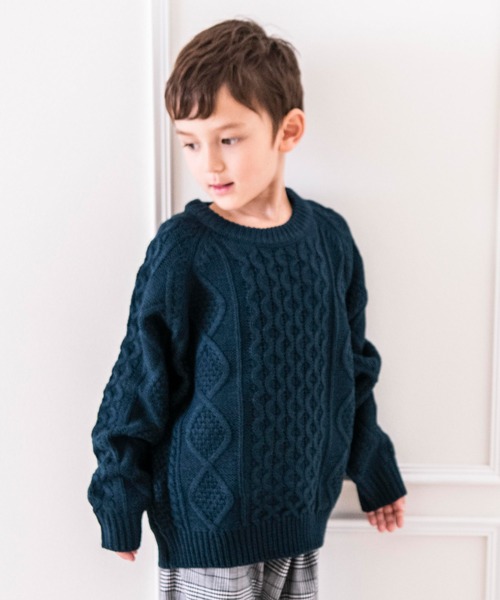 Catherine Cottage（キャサリンコテージ）の「フィッシャーマンニット（ニット/セーター・キッズ・ブラック/エンジ/ネイビー/チャコールグレー/グレー/グリーン/アイボリー/スモークピンク・100/110/120/130/140）」の9枚目の写真