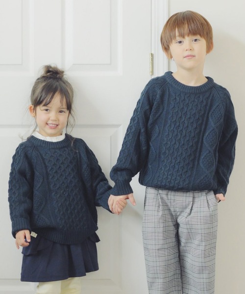 Catherine Cottage（キャサリンコテージ）の「フィッシャーマンニット（ニット/セーター・キッズ・ブラック/エンジ/ネイビー/チャコールグレー/グレー/グリーン/アイボリー/スモークピンク・100/110/120/130/140）」の18枚目の写真