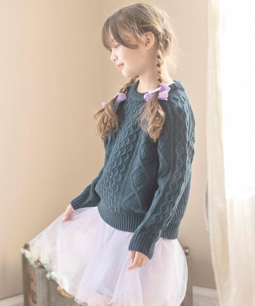 Catherine Cottage（キャサリンコテージ）の「フィッシャーマンニット（ニット/セーター・キッズ・ブラック/エンジ/ネイビー/チャコールグレー/グレー/グリーン/アイボリー/スモークピンク・100/110/120/130/140）」の19枚目の写真