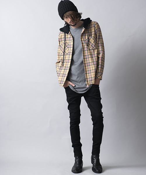 NO ID.（ノーアイディ）の「ms3616-フード付きネルチェックＳＨ シャツ（シャツ/ブラウス・メンズ・キャメル/グレー/ネイビー・1/2）」の15枚目の写真