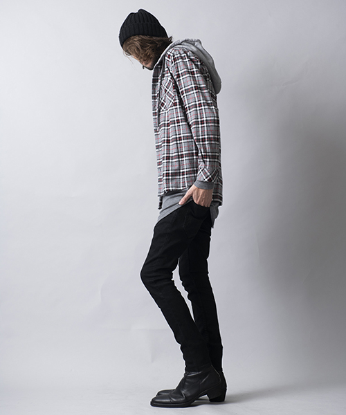 NO ID.（ノーアイディ）の「ms3616-フード付きネルチェックＳＨ シャツ（シャツ/ブラウス・メンズ・キャメル/グレー/ネイビー・1/2）」の12枚目の写真