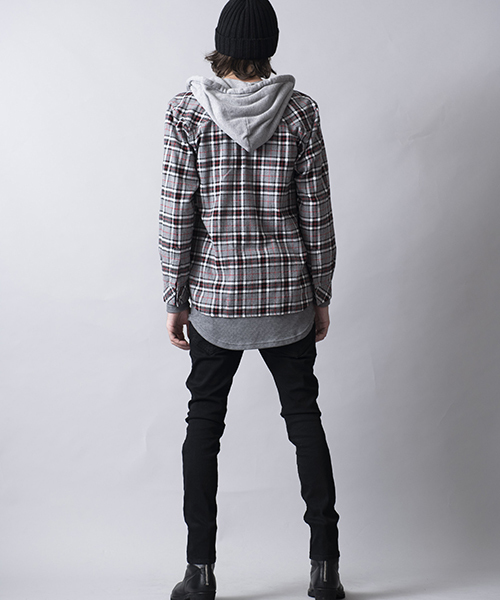 NO ID.（ノーアイディ）の「ms3616-フード付きネルチェックＳＨ シャツ（シャツ/ブラウス・メンズ・キャメル/グレー/ネイビー・1/2）」の19枚目の写真