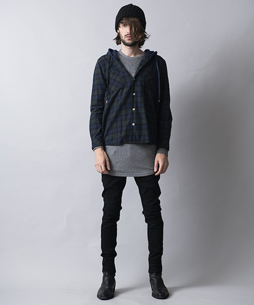 NO ID.（ノーアイディ）の「ms3616-フード付きネルチェックＳＨ シャツ（シャツ/ブラウス・メンズ・キャメル/グレー/ネイビー・1/2）」の10枚目の写真