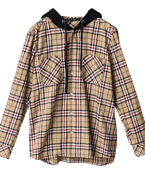 NO ID.（ノーアイディ）の「ms3616-フード付きネルチェックＳＨ シャツ（シャツ/ブラウス・メンズ・キャメル/グレー/ネイビー・1/2）」の14枚目の写真
