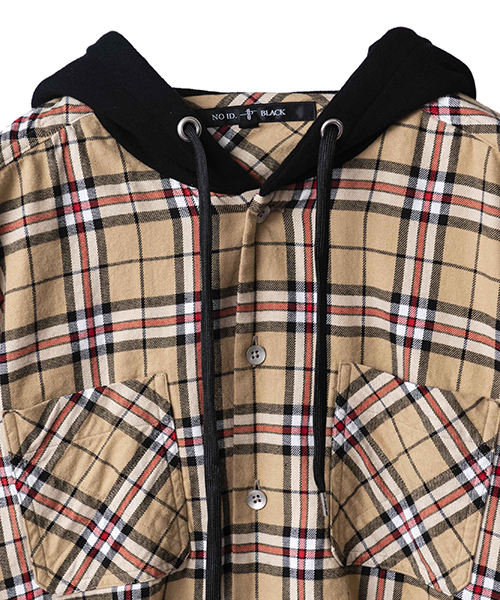 NO ID.（ノーアイディ）の「ms3616-フード付きネルチェックＳＨ シャツ（シャツ/ブラウス・メンズ・キャメル/グレー/ネイビー・1/2）」の21枚目の写真
