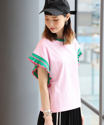 Ray BEAMS | Ray BEAMS / ライン フリルスリーブ Tシャツ(Tシャツ/カットソー)