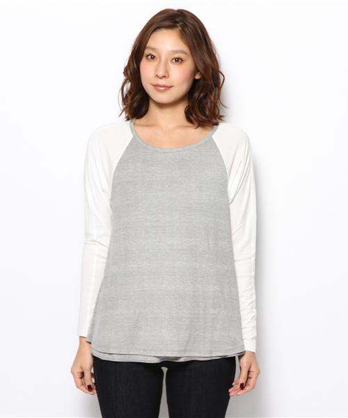 PLST（プラステ）の「レーヨン混バイカラードレープカットソー（Tシャツ/カットソー・レディース・ヘザーグレー/ネイビー/コーラル・2）」の9枚目の写真