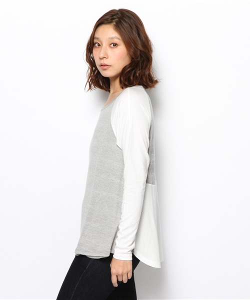 PLST（プラステ）の「レーヨン混バイカラードレープカットソー（Tシャツ/カットソー・レディース・ヘザーグレー/ネイビー/コーラル・2）」の4枚目の写真