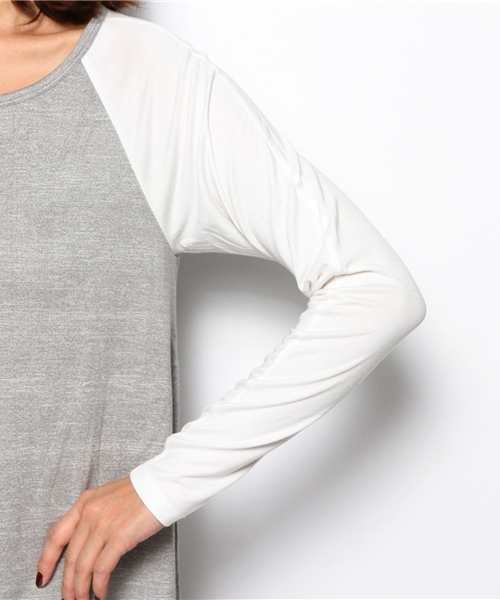 PLST（プラステ）の「レーヨン混バイカラードレープカットソー（Tシャツ/カットソー・レディース・ヘザーグレー/ネイビー/コーラル・2）」の7枚目の写真