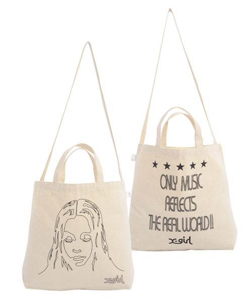 X-girl(エックスガール)の「FACE 2WAY BAG(ショルダーバッグ・レディース・ブラック/ゴールド・ONE SIZE)」の1枚目の写真