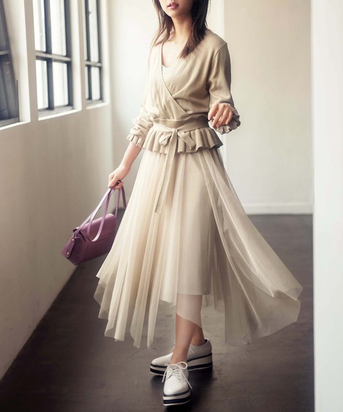 GeeRA（ジーラ）の「ニット＆チュールワンピースセットアップ（ワンピース・レディース・ブラック/ベージュ・MEDIUM/LARGE/X-LARGE）」の4枚目の写真