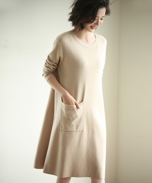 セール パッチポケット付きビックシルエットaラインニットワンピース ワンピース Saison De Papillon セゾンドパピヨン のファッション通販 Zozotown