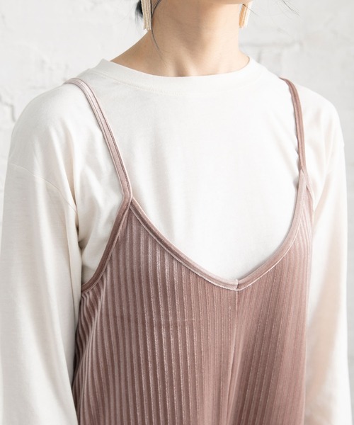 Newlyme(ニューリーミー)の「インナーSETベロアストライプサロペット(その他パンツ・レディース・ブラック/ベージュ/ブラウン/ピンク・MEDIUM/LARGE)」の9枚目の写真