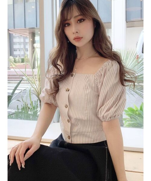 RESEXXY(リゼクシー)の「スクエアネックブラウス(シャツ/ブラウス・レディース・その他1/ブラック/オフホワイト・FREE)」の3枚目の写真