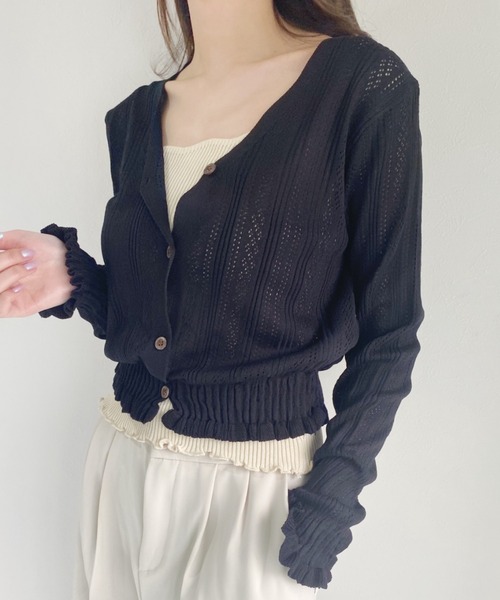 CLEA(クレア)の「かぎあみニットカーデ(Tシャツ/カットソー・レディース・ブラック/ホワイト・FREE)」の14枚目の写真