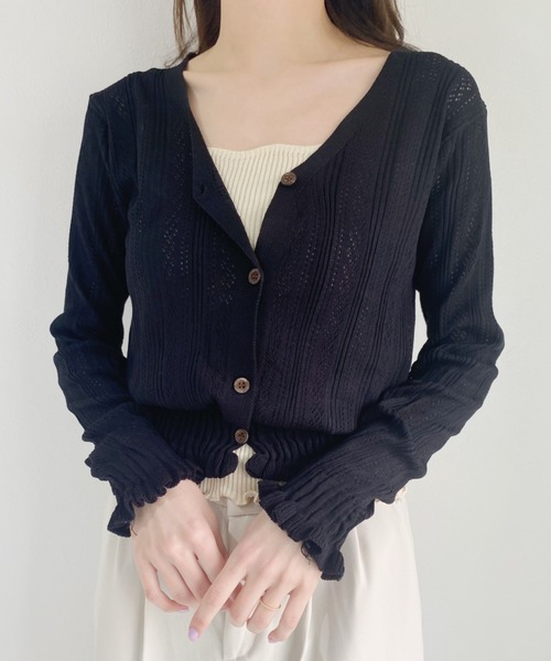 CLEA(クレア)の「かぎあみニットカーデ(Tシャツ/カットソー・レディース・ブラック/ホワイト・FREE)」の11枚目の写真