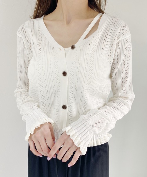 CLEA(クレア)の「かぎあみニットカーデ(Tシャツ/カットソー・レディース・ブラック/ホワイト・FREE)」の5枚目の写真