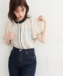 natural couture | 【WEB限定カラー有り】パール釦ポイントバイカラーフレア袖ブラウス(シャツ/ブラウス)