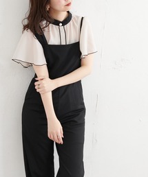 natural couture | 【WEB限定カラー有り】パール釦ポイントバイカラーフレア袖ブラウス(シャツ/ブラウス)