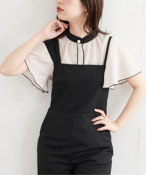 natural couture(ナチュラルクチュール)の「【WEB限定カラー有り】パール釦ポイントバイカラーフレア袖ブラウス(シャツ/ブラウス・レディース・サックスブルー/アイボリー/その他1/その他2/その他3/ピンクベージュ・FREE)」の9枚目の写真