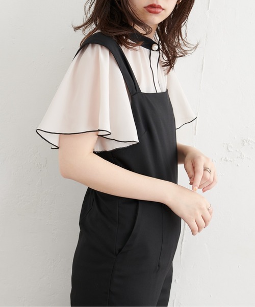 natural couture(ナチュラルクチュール)の「【WEB限定カラー有り】パール釦ポイントバイカラーフレア袖ブラウス(シャツ/ブラウス・レディース・サックスブルー/アイボリー/その他1/その他2/その他3/ピンクベージュ・FREE)」の8枚目の写真