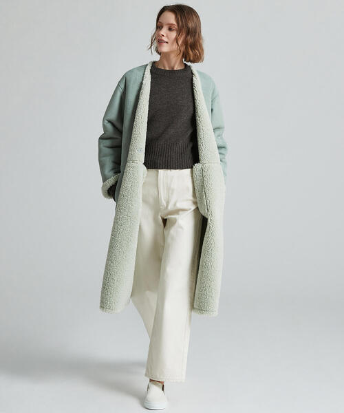 MACPHEE(マカフィー)の「エコムートン リバーシブルコート(ノーカラーコート・レディース・ミント/ライトベージュ・36)」の3枚目の写真