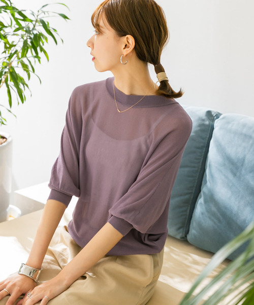 ITEMS URBANRESEARCH（アイテムズ アーバンリサーチ）の「シアーニット（ニット/セーター・レディース・ブラウン/パープル/ベージュ・FREE）」の6枚目の写真