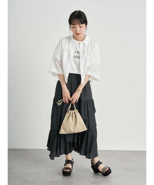 earth music&ecology（アースミュージックアンドエコロジー）の「シアーショートシャツ ＊（シャツ/ブラウス・レディース・ミント/パープル/アイボリー・FREE）」の22枚目の写真