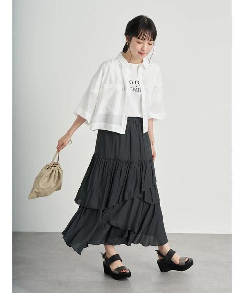 earth music&ecology（アースミュージックアンドエコロジー）の「シアーショートシャツ ＊（シャツ/ブラウス・レディース・ミント/パープル/アイボリー・FREE）」の20枚目の写真