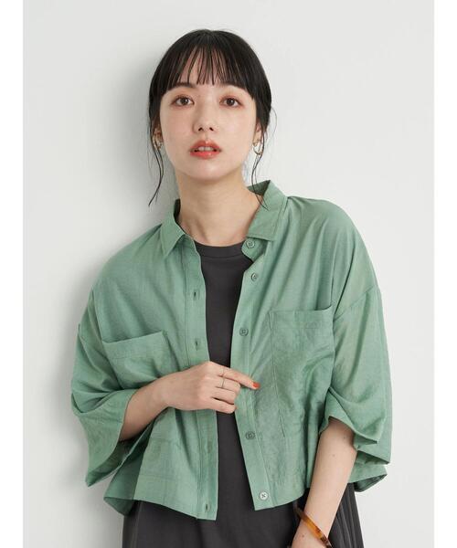 earth music&ecology（アースミュージックアンドエコロジー）の「シアーショートシャツ ＊（シャツ/ブラウス・レディース・ミント/パープル/アイボリー・FREE）」の17枚目の写真