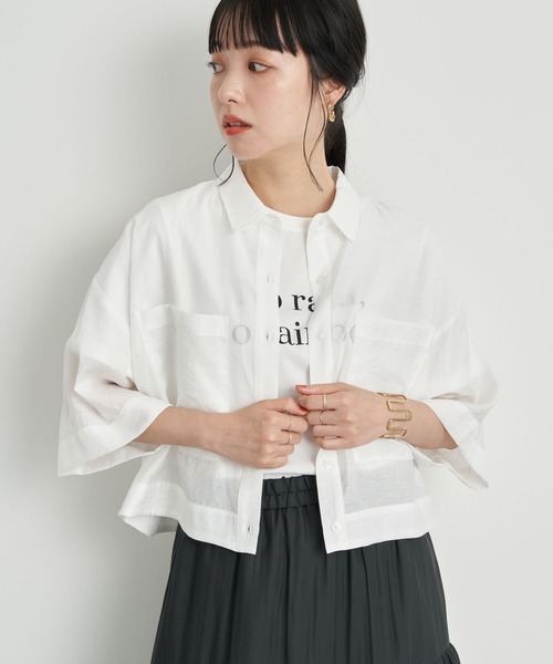 earth music&ecology（アースミュージックアンドエコロジー）の「シアーショートシャツ ＊（シャツ/ブラウス・レディース・ミント/パープル/アイボリー・FREE）」の2枚目の写真