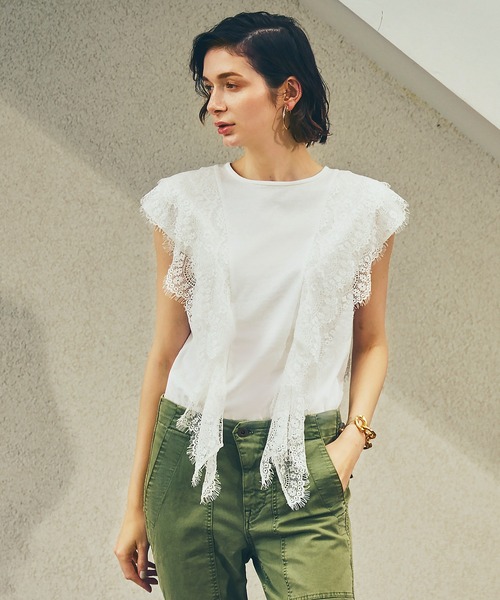 RUIRUE BOUTIQUE(ルイルエブティック)の「洗える | スウィングレースフレンチスリーブTシャツ | 半袖 トップス 体型カバー レース オフィスカジュアル 通勤服 華やか カットソー Tシャツ(Tシャツ/カットソー・レディース・ブラック/オフホワイト/杢グレー・LL/S/M/L)」の13枚目の写真