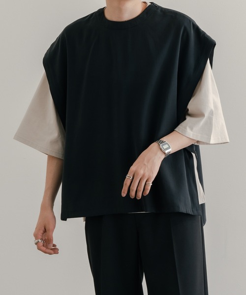 epnok（エプノック）の「サイドボタンオープンベスト（ベスト・メンズ・ブラック/ダークグレー・SMALL/LARGE/MEDIUM）」の4枚目の写真