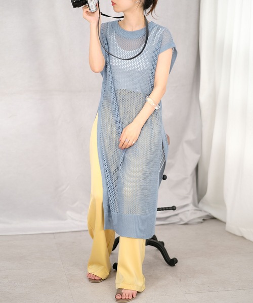 ＡＮＤＪ（アンドジェイ）の「リネンタッチ透かし編みニットベストワンピース（ワンピース・レディース・テラコッタ/ブルー/ベージュ系その他/ブラック・M）」の4枚目の写真